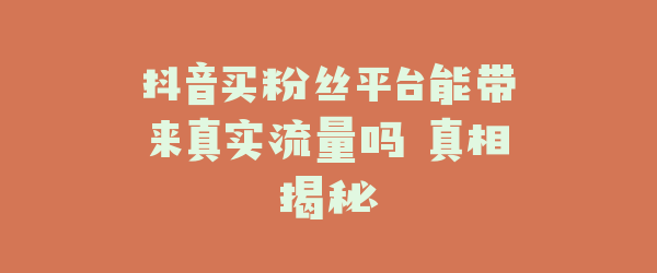 抖音买粉丝平台能带来真实流量吗 真相揭秘