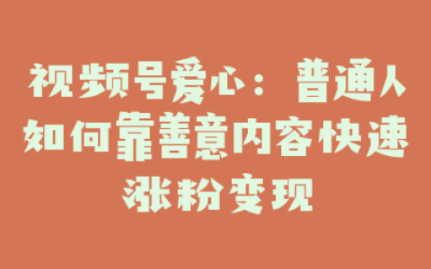 视频号爱心：普通人如何靠善意内容快速涨粉变现