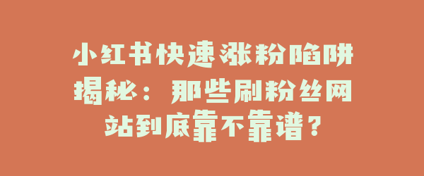 小红书快速涨粉陷阱揭秘：那些刷粉丝网站到底靠不靠谱？