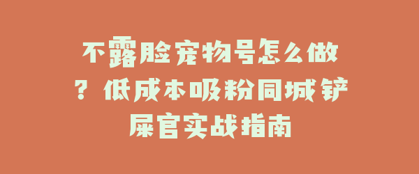 不露脸宠物号怎么做？低成本吸粉同城铲屎官实战指南