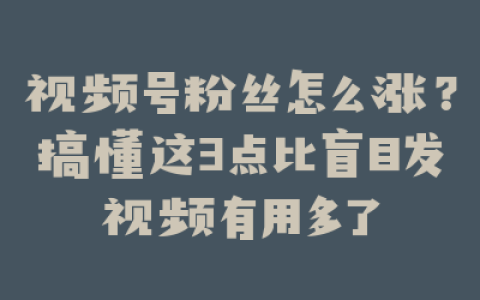 视频号粉丝怎么涨？搞懂这3点比盲目发视频有用多了
