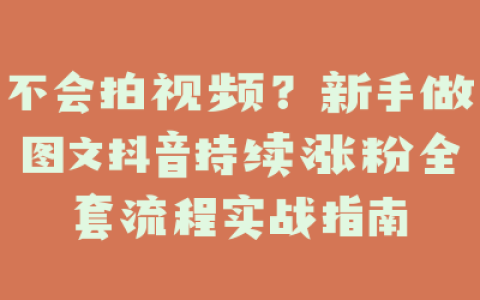 不会拍视频？新手做图文抖音持续涨粉全套流程实战指南