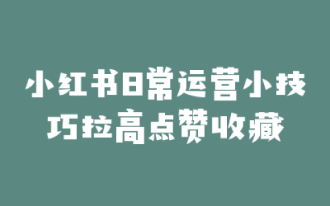 小红书日常运营小技巧拉高点赞收藏