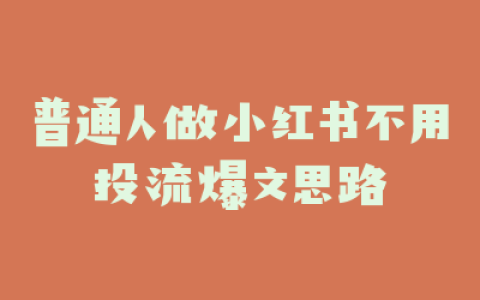 普通人做小红书不用投流爆文思路
