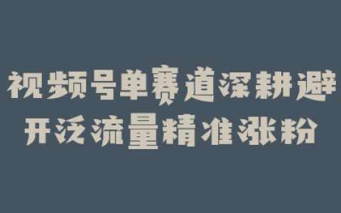 视频号单赛道深耕避开泛流量精准涨粉