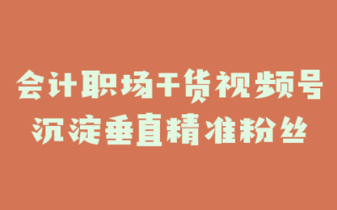 会计职场干货视频号沉淀垂直精准粉丝