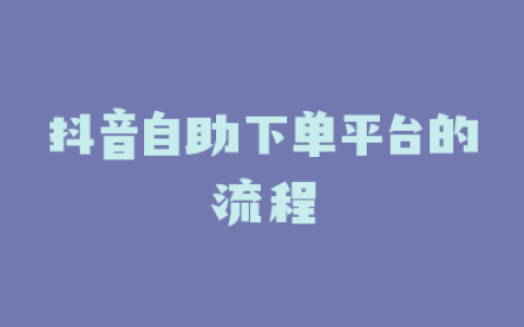 抖音自助下单平台的流程