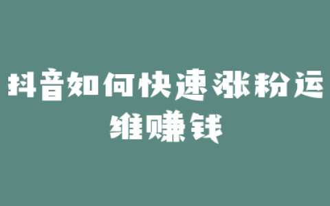 抖音如何快速涨粉运维赚钱