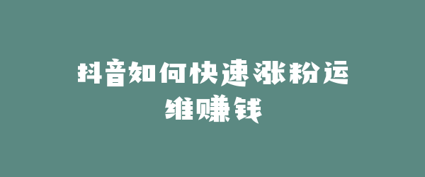 抖音如何快速涨粉运维赚钱