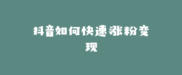 抖音如何快速涨粉变现