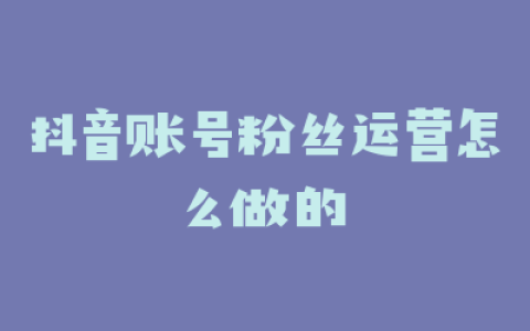 抖音账号粉丝运营怎么做的